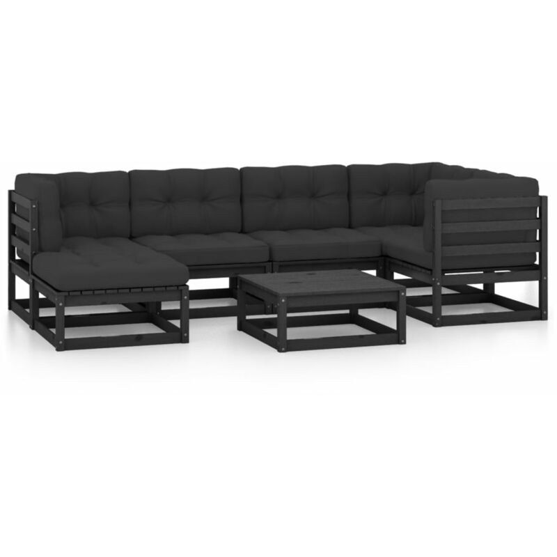 

Juego de muebles de jardín 7 pzas y cojines madera maciza pino