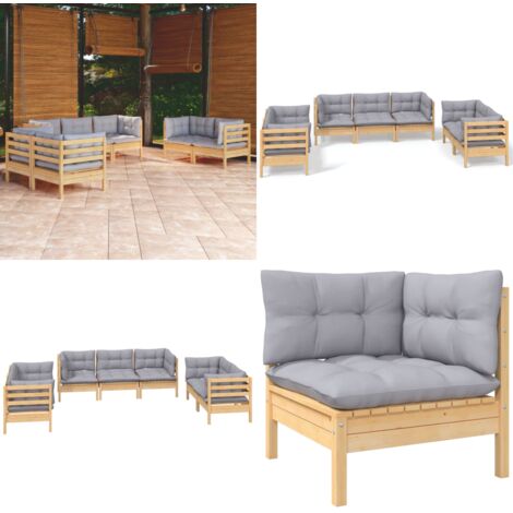 Juego de muebles de jardín 7 pzas y cojines madera maciza pino - Muebles de jardín - Sofás de jardín