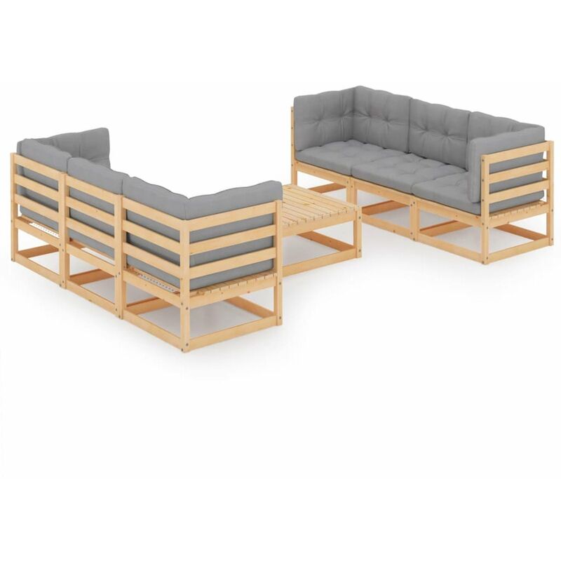 

Juego de muebles de jardin 7 pzas y cojines madera pino maciza