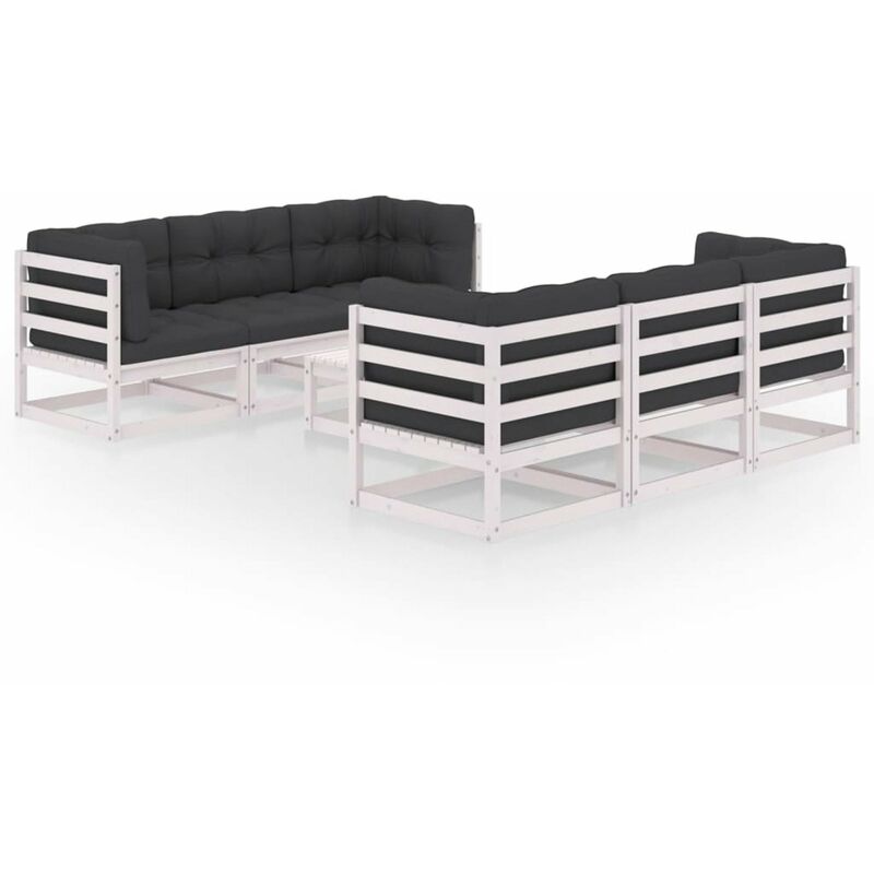 

Juego de muebles de jardin 7 pzas y cojines madera pino maciza