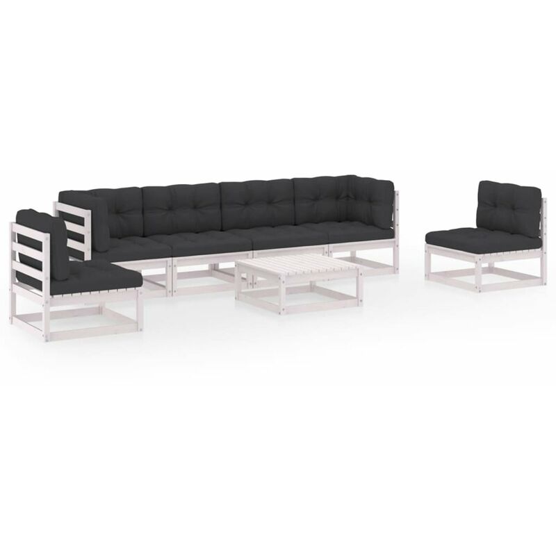 

Juego de muebles de jardin 7 pzas y cojines madera pino maciza
