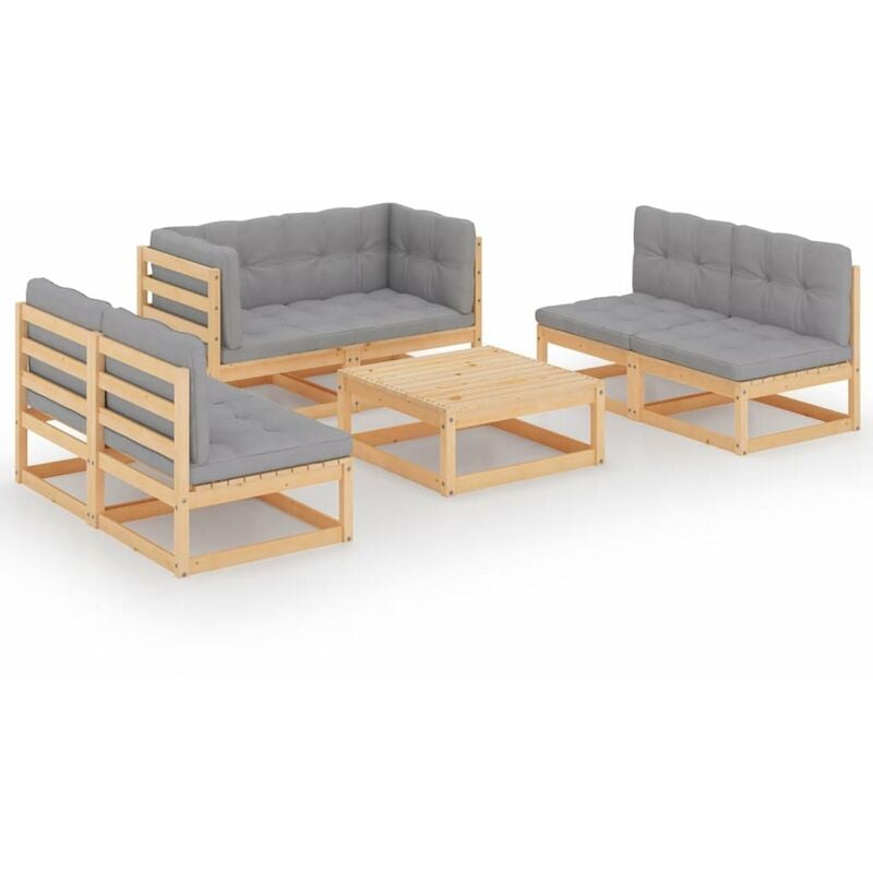 

Juego de muebles de jardin 7 pzas y cojines madera pino maciza