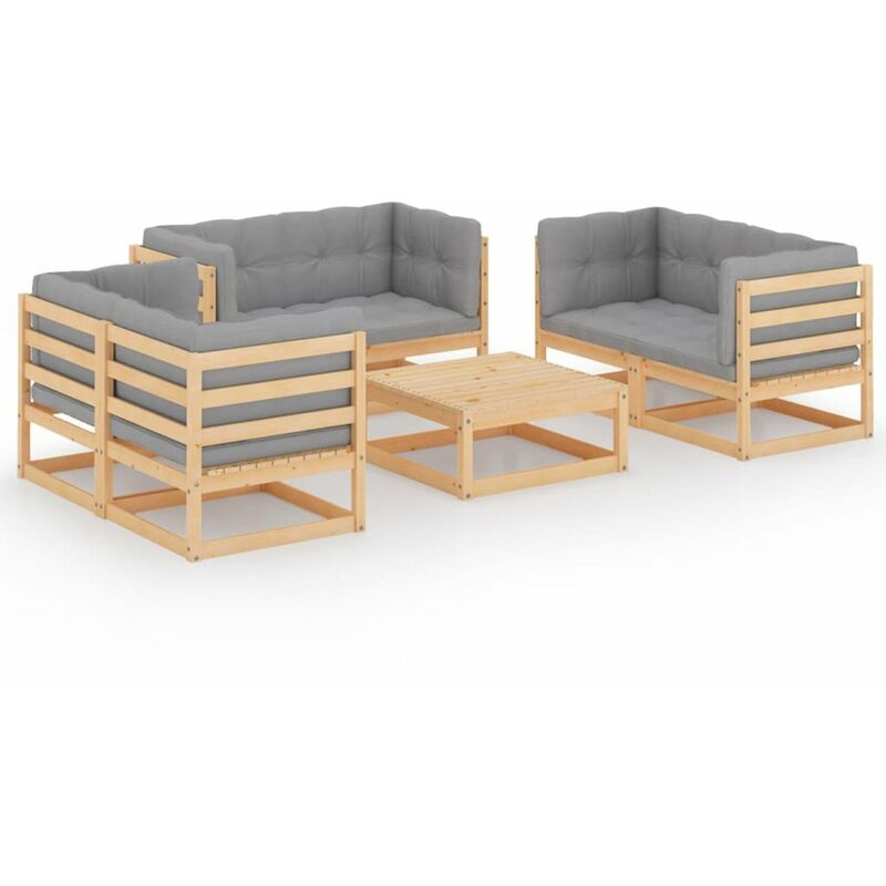 

Juego de muebles de jardin 7 pzas y cojines madera pino maciza