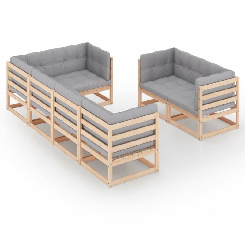

Juego de muebles de jardin 7 pzas y cojines madera pino maciza