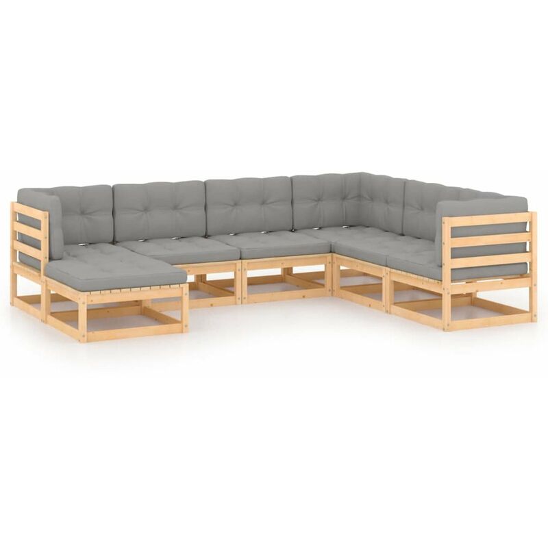 

Juego de muebles de jardin 7 pzas y cojines madera pino maciza