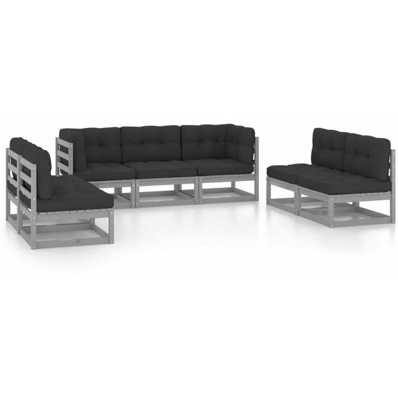 

Juego de muebles de jardin 7 pzas y cojines madera pino maciza