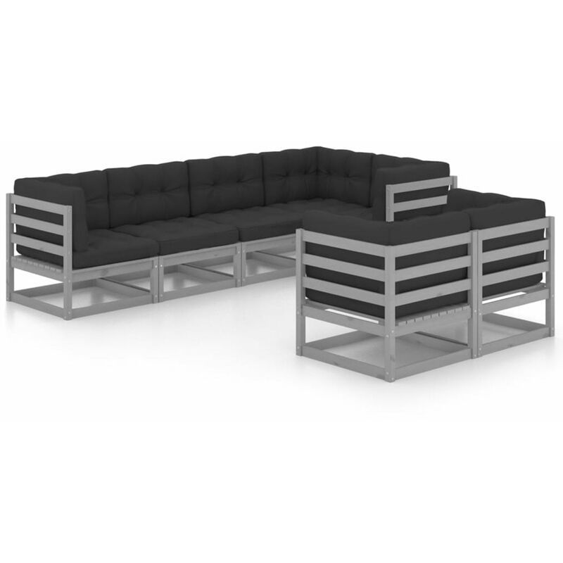 

Juego de muebles de jardin 7 pzas y cojines madera pino maciza