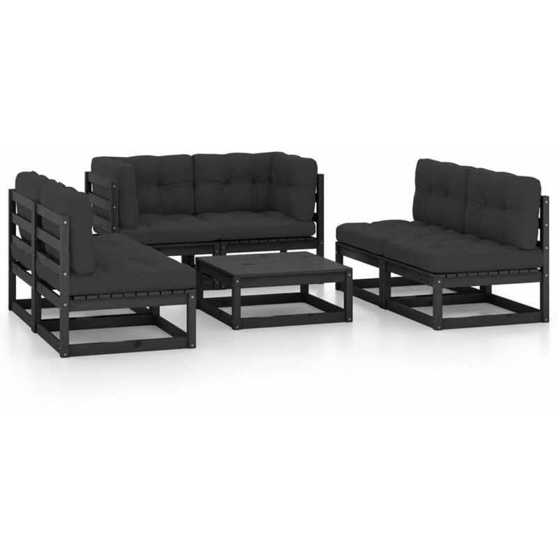 

Happyshopping - Juego de muebles de jardin 7 pzas y cojines madera pino maciza