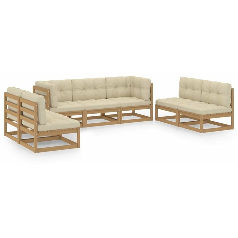

Happyshopping - Juego de muebles de jardin 7 pzas y cojines madera pino maciza