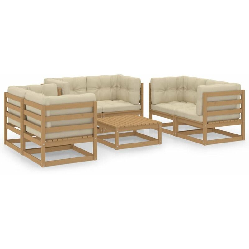 

Happyshopping - Juego de muebles de jardin 7 pzas y cojines madera pino maciza