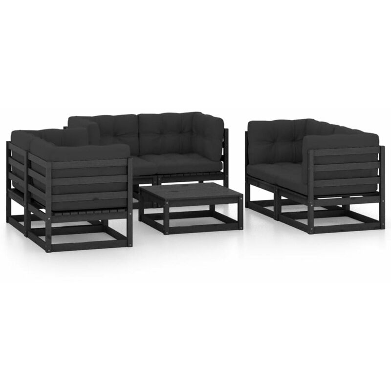 

Happyshopping - Juego de muebles de jardin 7 pzas y cojines madera pino maciza