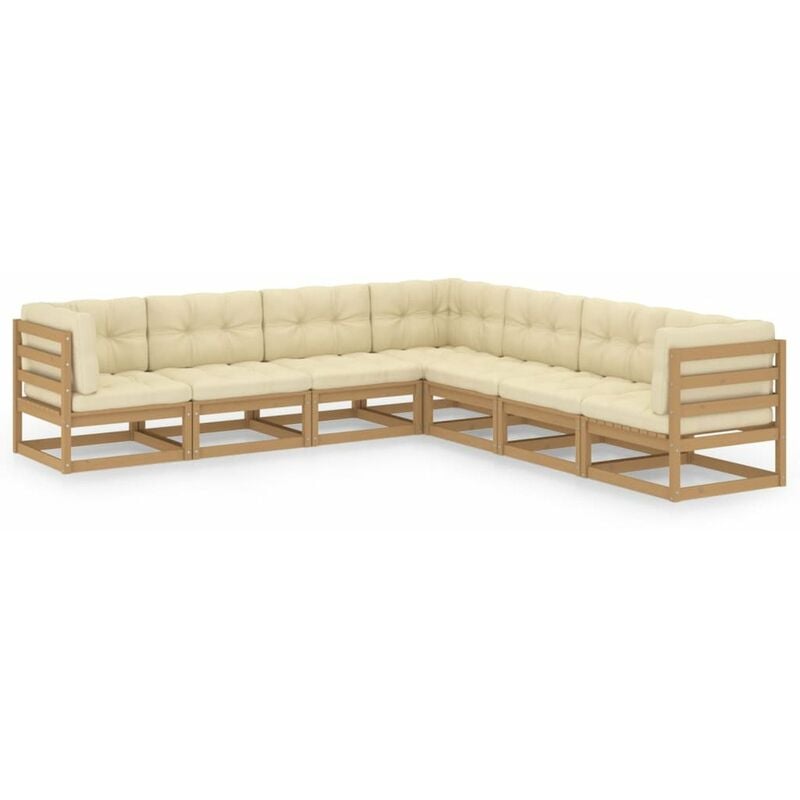 

Happyshopping - Juego de muebles de jardin 7 pzas y cojines madera pino maciza