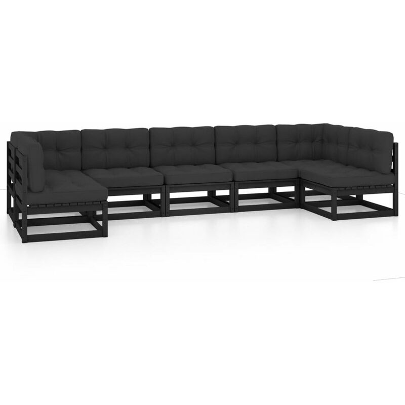 

Happyshopping - Juego de muebles de jardin 7 pzas y cojines madera pino maciza