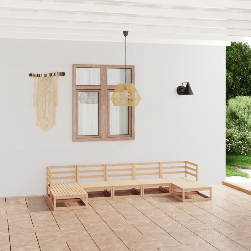 

Juego de muebles de jardín 7 pzas y cojines madera pino maciza