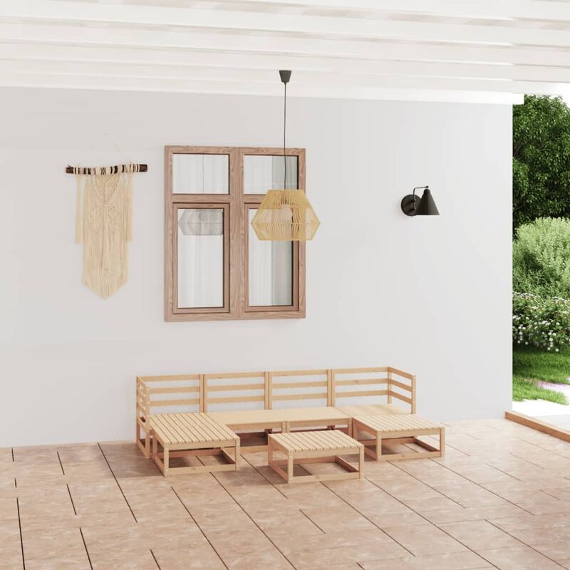 

Juego de muebles de jardín 7 pzas y cojines madera pino maciza