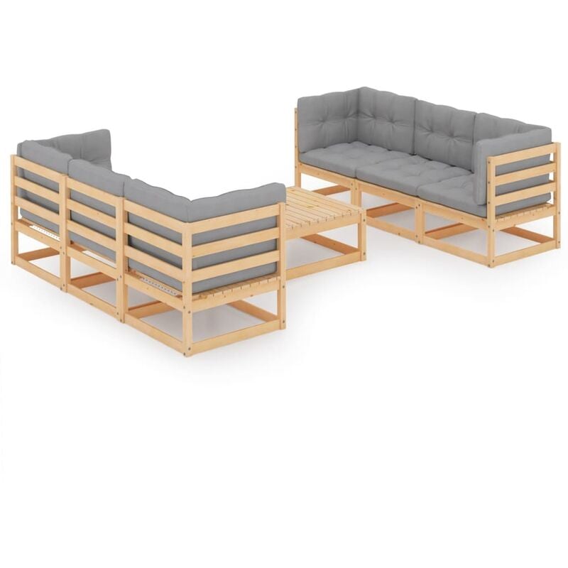 

Juego de muebles de jardín 7 pzas y cojines madera pino maciza
