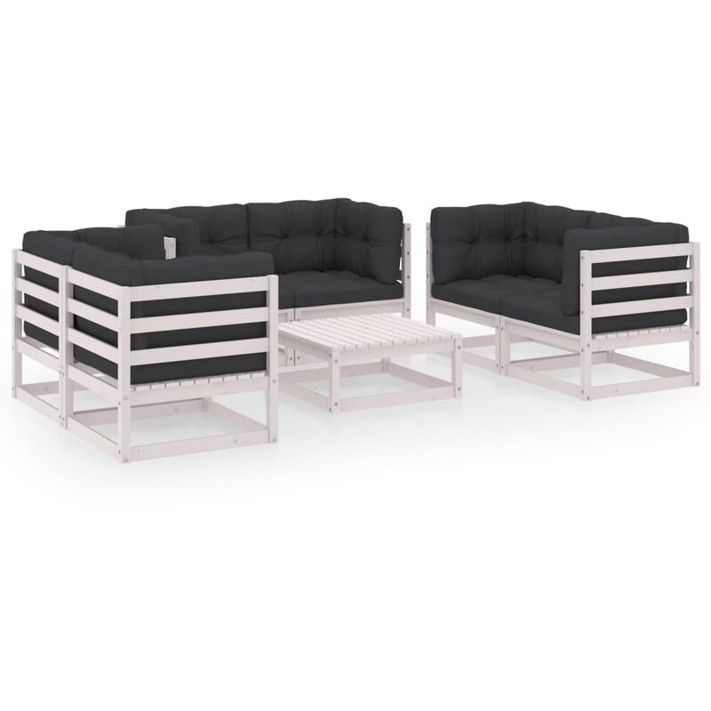 

Juego de muebles de jardín 7 pzas y cojines madera pino maciza