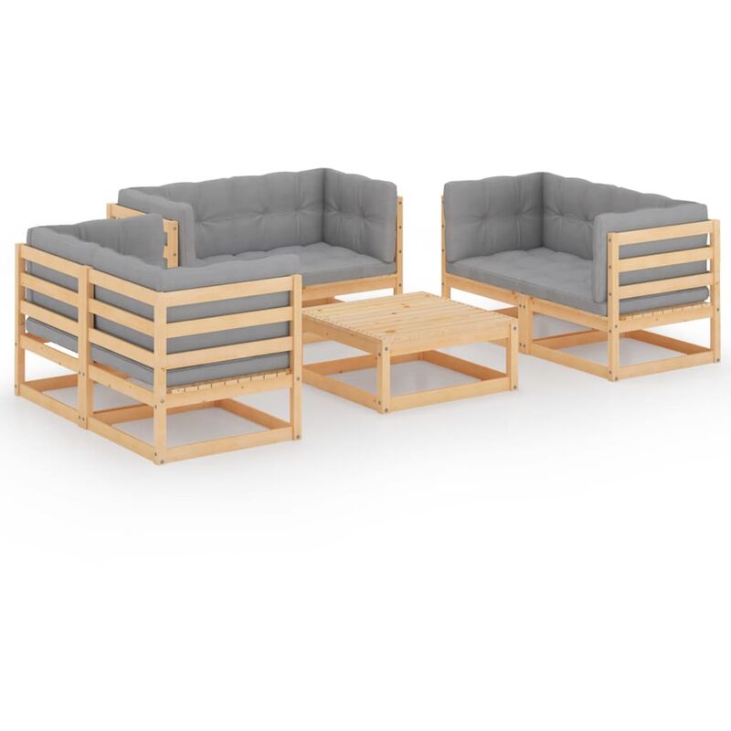 

Juego de muebles de jardín 7 pzas y cojines madera pino maciza