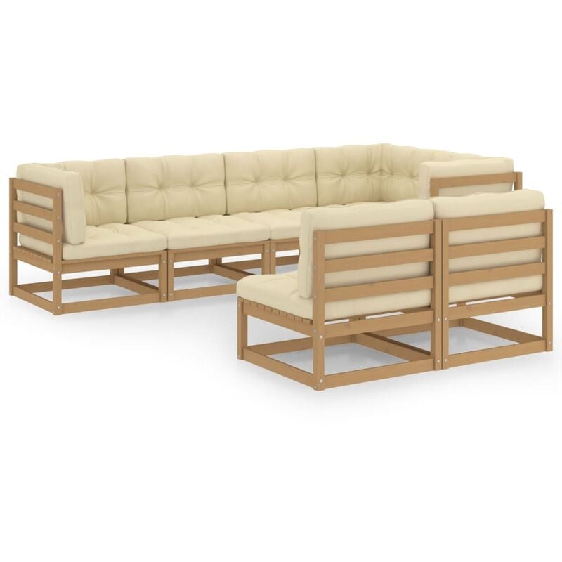 

Juego de muebles de jardín 7 pzas y cojines madera pino maciza
