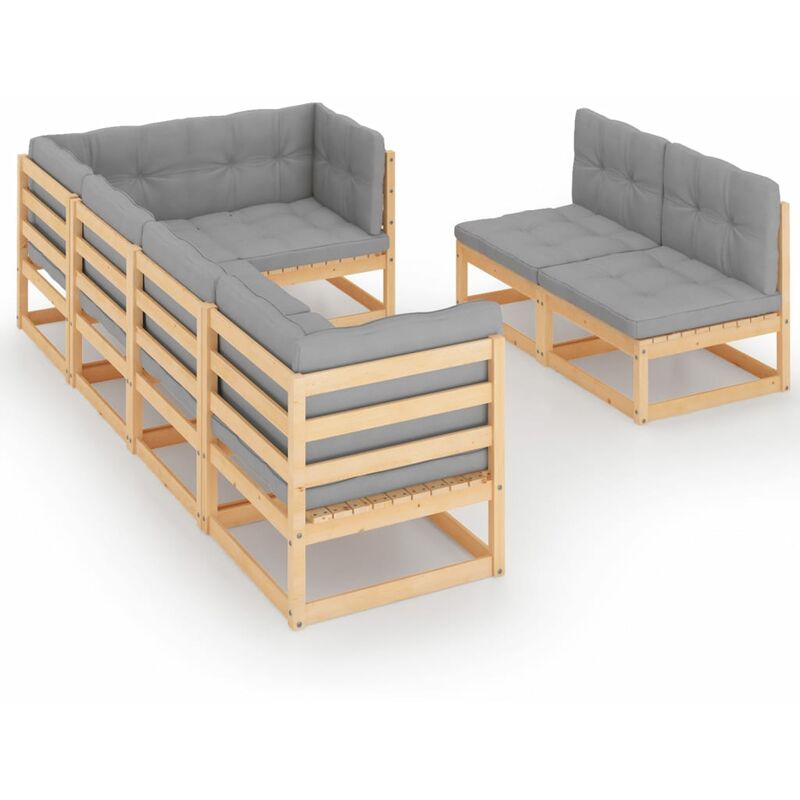 

Juego de muebles de jardín 7 pzas y cojines madera pino maciza