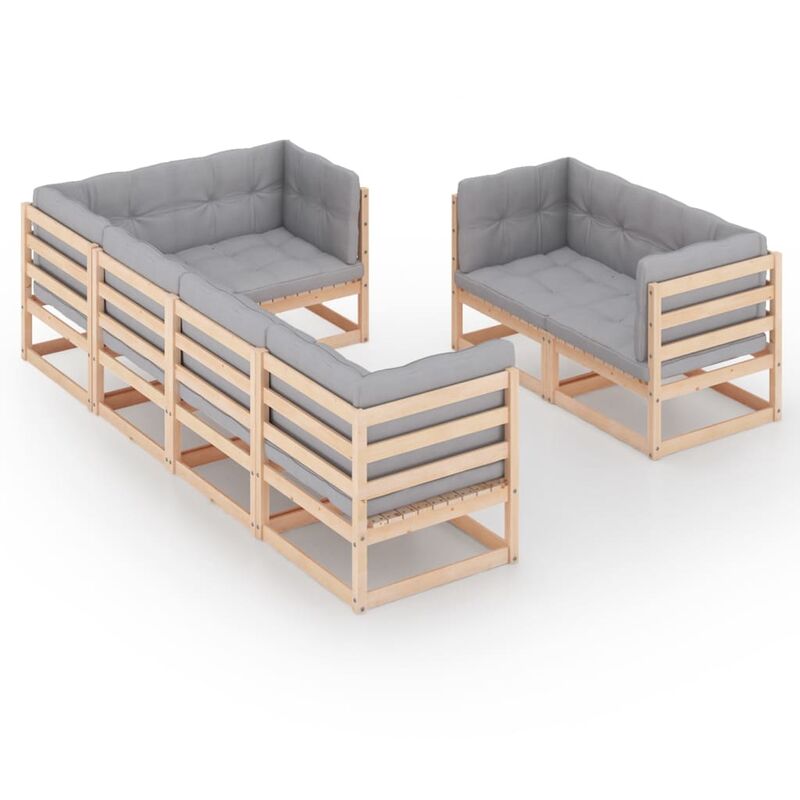 

Juego de muebles de jardín 7 pzas y cojines madera pino maciza