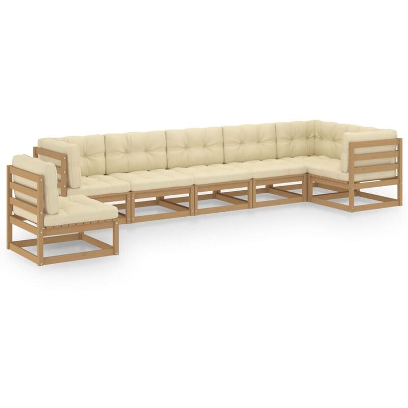 

Juego de muebles de jardín 7 pzas y cojines madera pino maciza