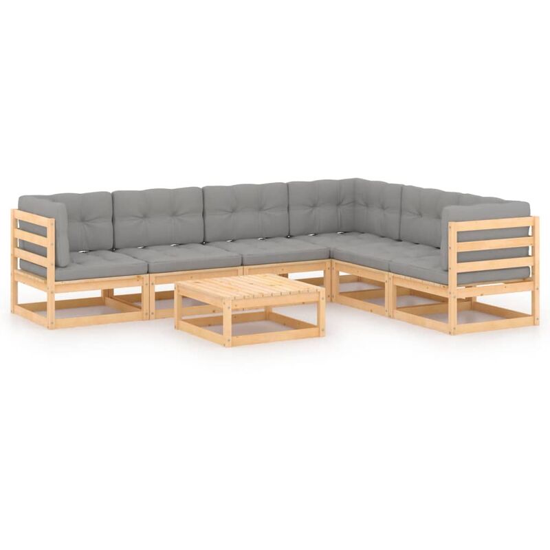 

Juego de muebles de jardín 7 pzas y cojines madera pino maciza