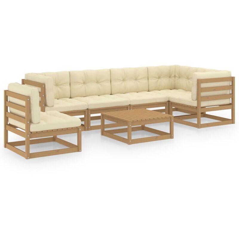 

Juego de muebles de jardín 7 pzas y cojines madera pino maciza