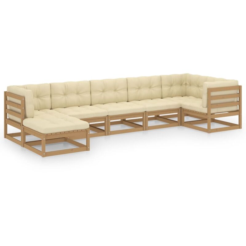 

Juego de muebles de jardín 7 pzas y cojines madera pino maciza