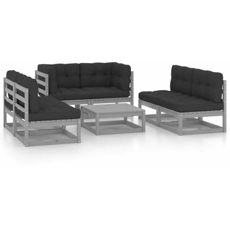 

Juego de muebles de jardín 7 pzas y cojines madera pino maciza