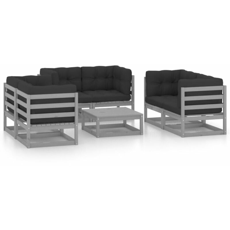 

Juego de muebles de jardín 7 pzas y cojines madera pino maciza