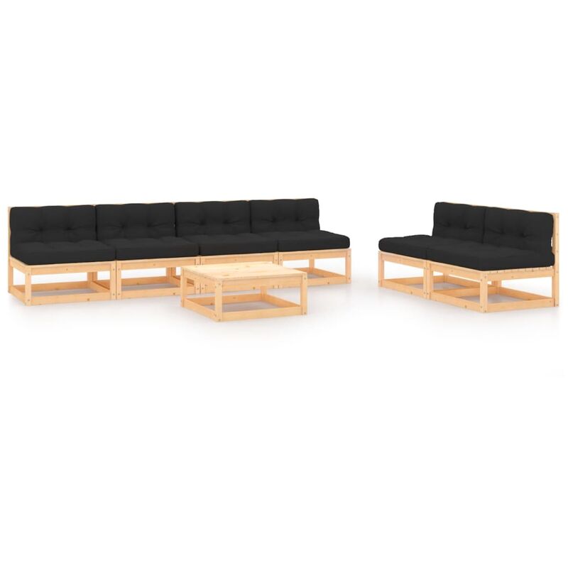 

Juego de muebles de jardín 7 pzas y cojines madera pino maciza
