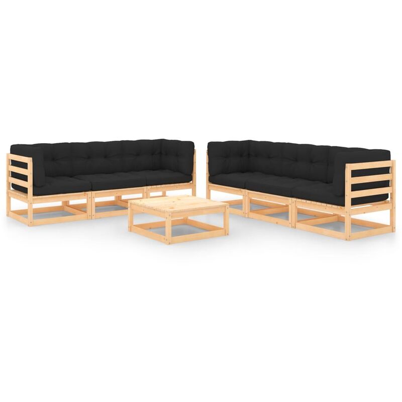 

Juego de muebles de jardín 7 pzas y cojines madera pino maciza