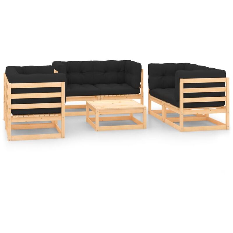 

Juego de muebles de jardín 7 pzas y cojines madera pino maciza