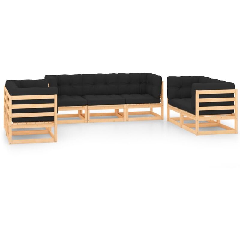 

Juego de muebles de jardín 7 pzas y cojines madera pino maciza