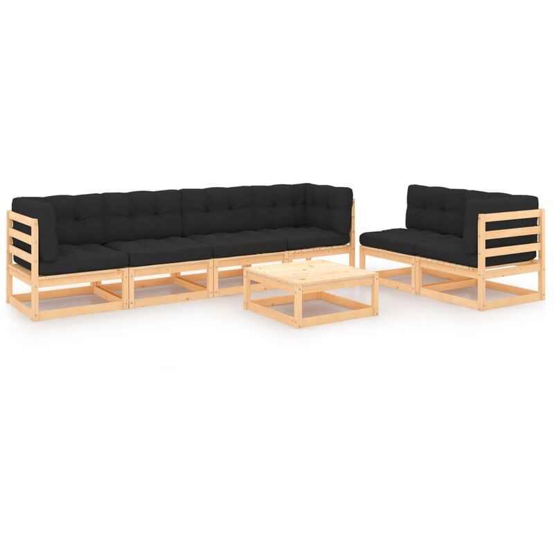 

Juego de muebles de jardín 7 pzas y cojines madera pino maciza