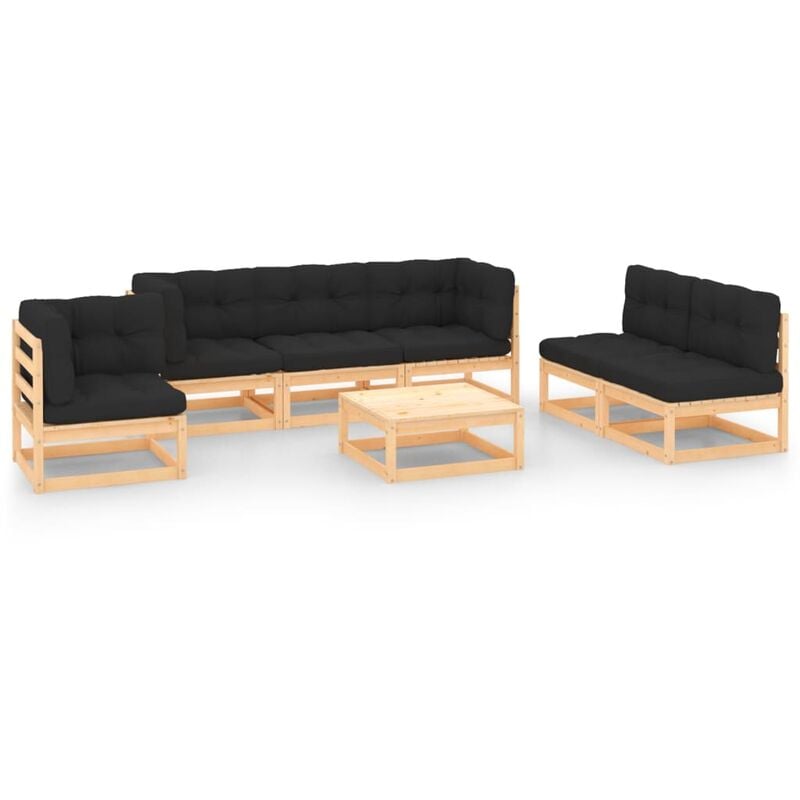 

Juego de muebles de jardín 7 pzas y cojines madera pino maciza