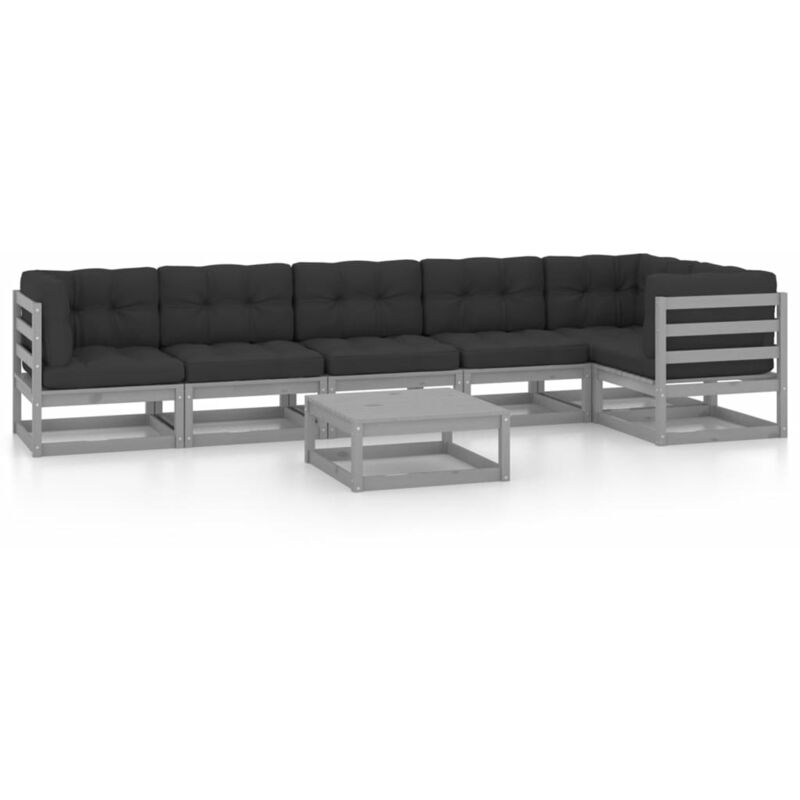 

Juego de muebles de jardín 7 pzas y cojines madera pino maciza