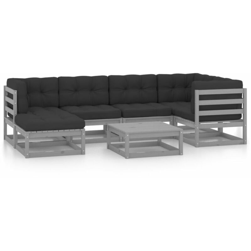 

Juego de muebles de jardín 7 pzas y cojines madera pino maciza