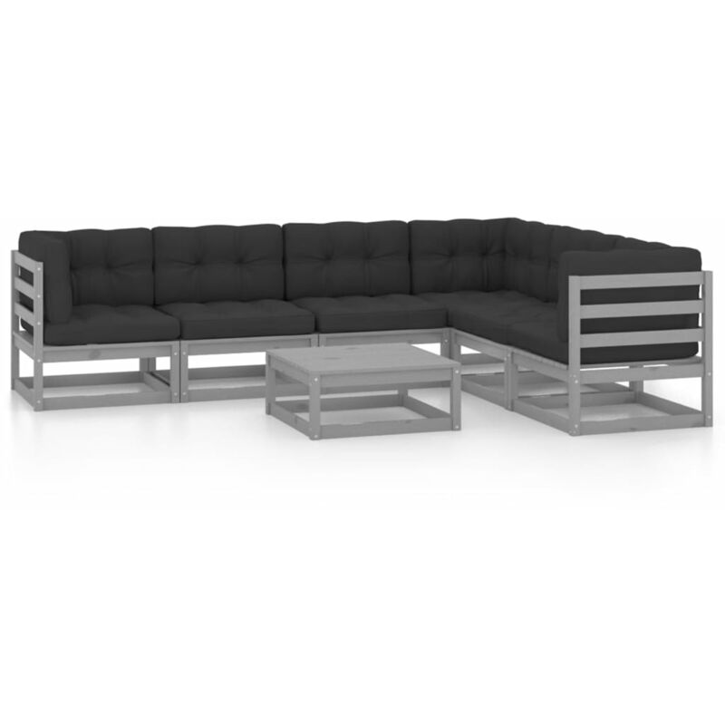

Juego de muebles de jardín 7 pzas y cojines madera pino maciza