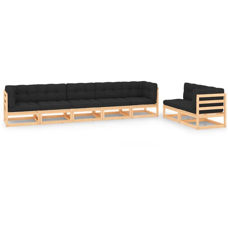 

Juego de muebles de jardín 7 pzas y cojines madera pino maciza