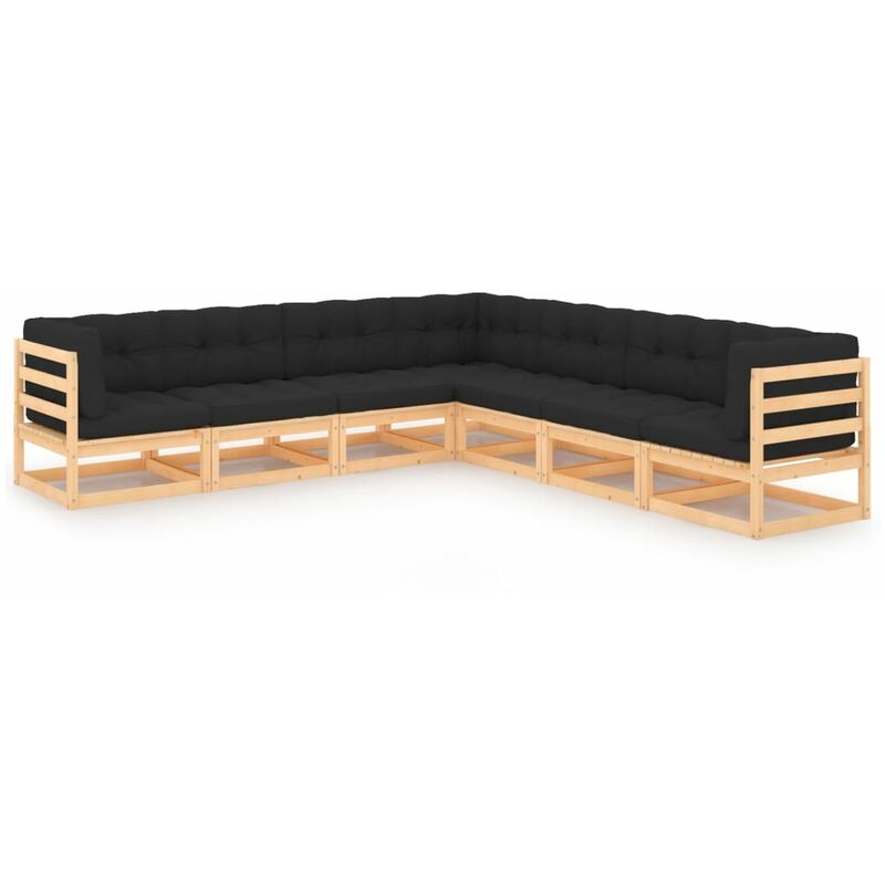 

Juego de muebles de jardín 7 pzas y cojines madera pino maciza