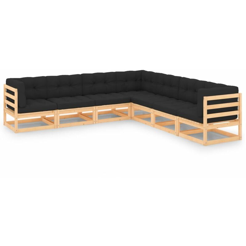 

Juego de muebles de jardín 7 pzas y cojines madera pino maciza