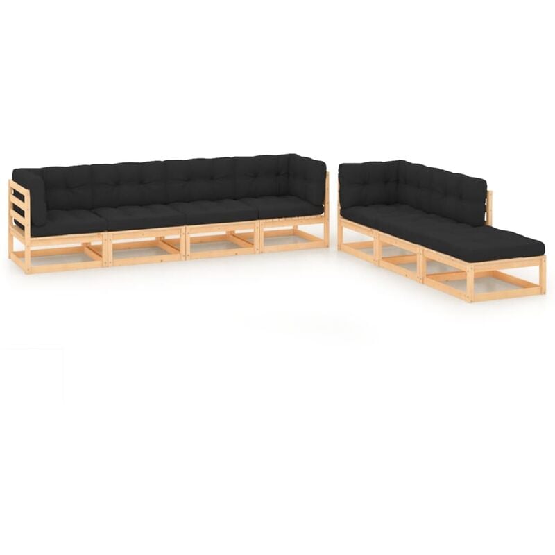 

Juego de muebles de jardín 7 pzas y cojines madera pino maciza