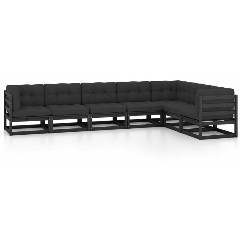 

Juego de muebles de jardin 7 pzas y cojines negro madera pino