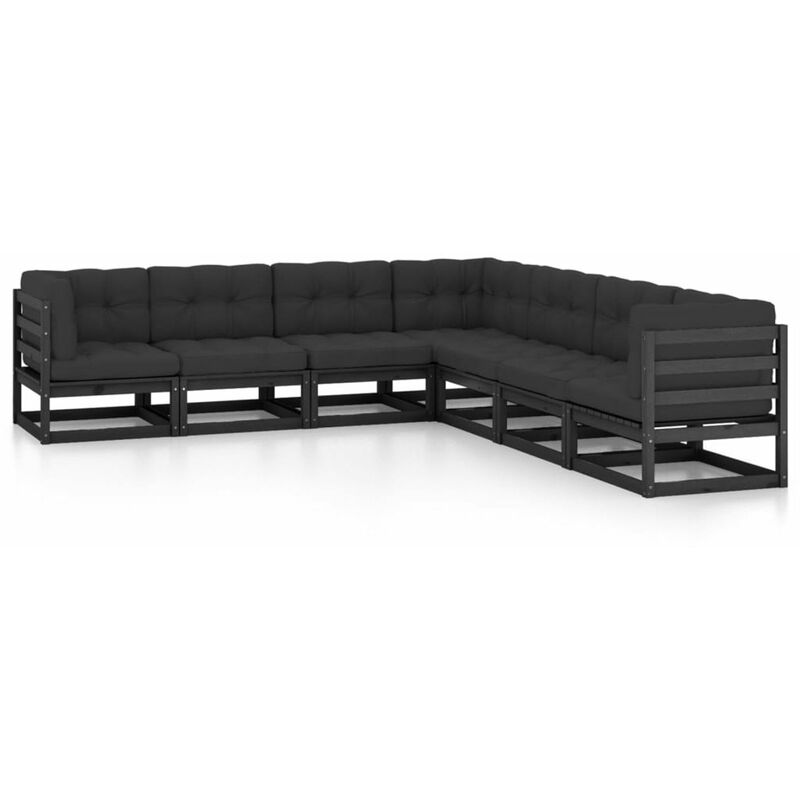 

Juego de muebles de jardin 7 pzas y cojines negro madera pino