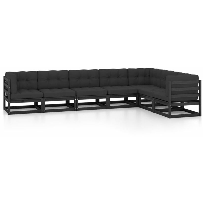

Juego de muebles de jardín 7 pzas y cojines negro madera pino