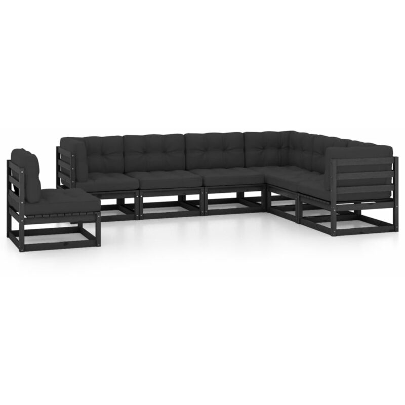 

Juego de muebles de jardín 7 pzas y cojines negro madera pino