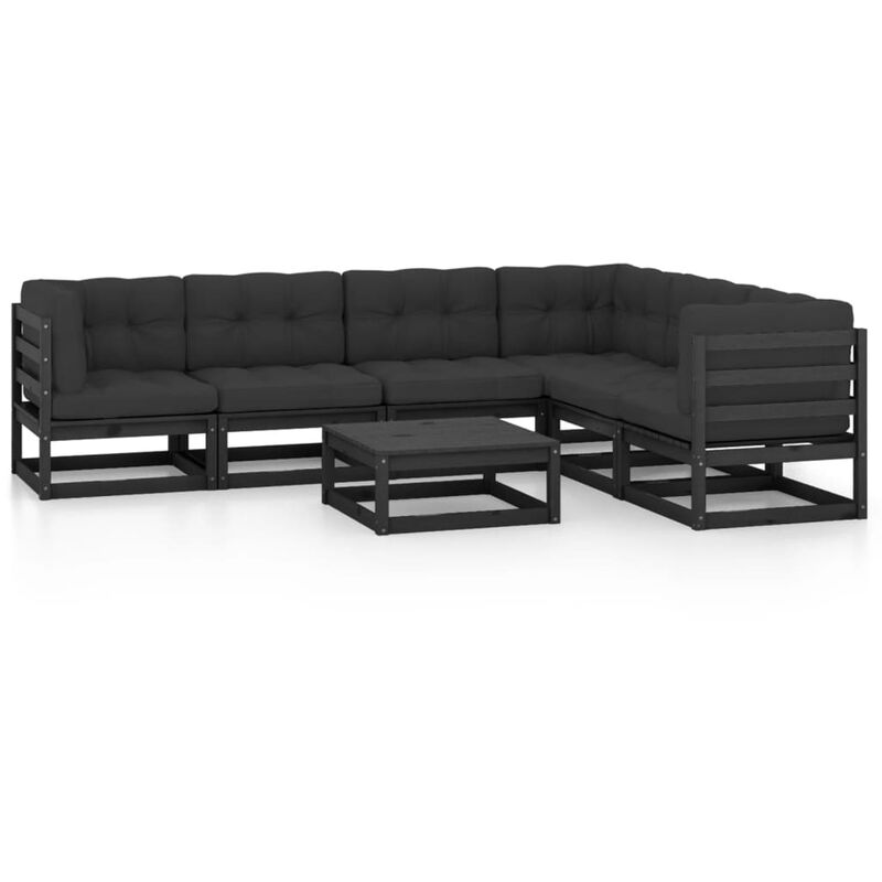 

Juego de muebles de jardín 7 pzas y cojines negro madera pino