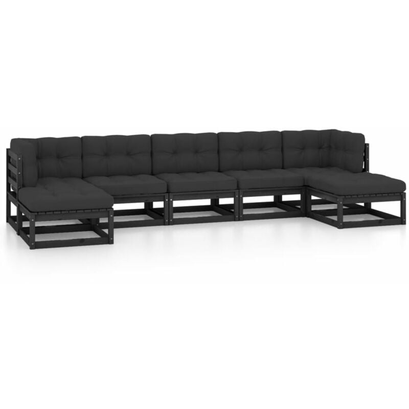 

Juego de muebles de jardín 7 pzas y cojines negro madera pino